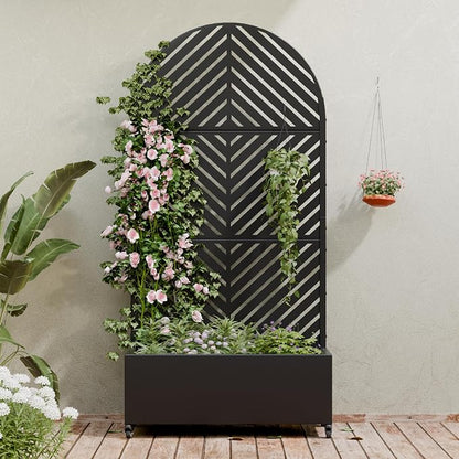 Casaphoria Metal Raised Garden Bed with Trellis and Wheels, 72"x35"x16" Arched Planter Box for Climbing Plants, Vegetables & Vines, Features Drainage Holes and Privacy Screen (Black-Parallel)