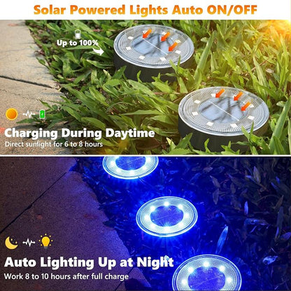 Joomer 2-in-1 Solar Lights Outdoor Waterproof, 12 Pack 8 LED, Blue | Solar Powered Garden Lights Ground Disc Landscape Lighting for Patio Pathway Lawn Yard Driveway Walkway Deck Step
