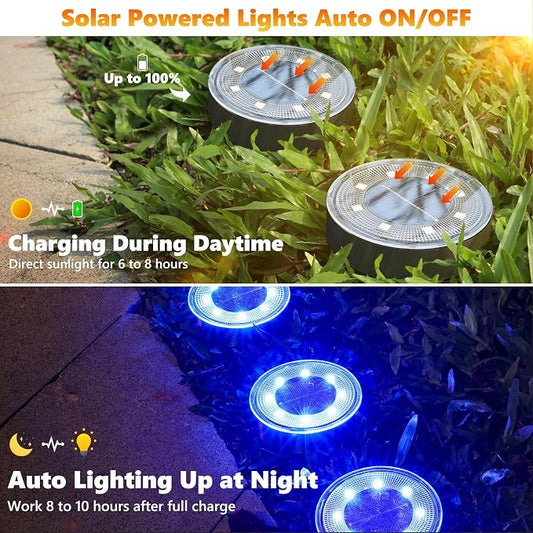 Joomer Solar Ground Lights Outdoor Waterproof, 8 Pack 8 LED, Blue | Solar Powered Garden Lights Disc Landscape Lighting Outdoor for Patio Pathway Lawn Yard Driveway Walkway outside