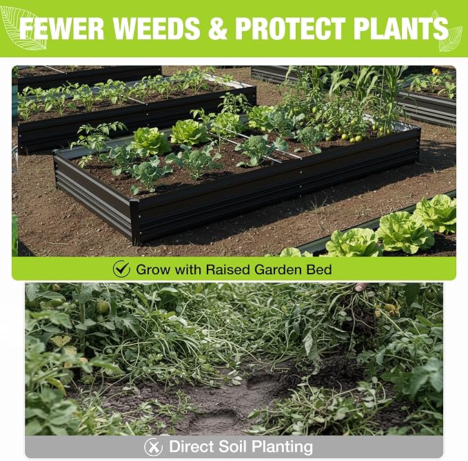 WORKPRO 2PK 7.5x4x1ft Outdoor Galvanized Raised Garden Bed, Rust-Resistant Planter Raised Beds for Vegetable, Flowers, Herbs, Black