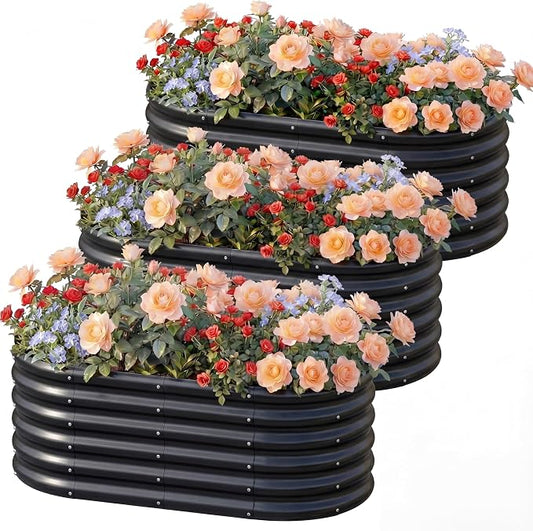 AHEONLAR 3 Pack 4×2×1.5ft Galvanized Raised Garden Bed Outdoor, Sturdy Planter Boxes for Vegetables, Fruits, Flowers and Plants, Easy Assembly, Black