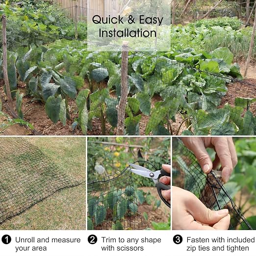 Deer Fence, RIFNY 4 x 50 FT Temporary Fence for Garden Outdoor Yard, Plastic Mesh Fencing Netting to Protect Plants Fruit from Deer Dogs Chicken Animal (Black)