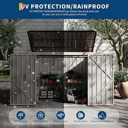 3x6 ft Outdoor Metal Storage Shed for 2 Trash Cans, Weather-Resistant Trash Can Shed with Chain-Lifting Lid for Garden, Backyard & Patio