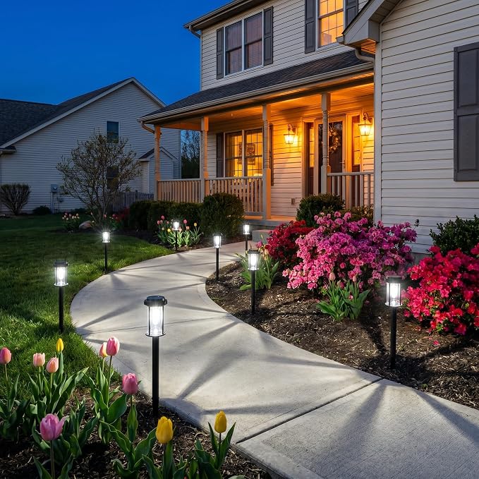 DERAYSION Solar Lights Outdoor Pathway, 8 Pack Large LED Solar Garden Lights, 21" Tall IP65 Waterproof Dusk to Dawn Outdoor Solar Lights for Yard, Path, Driveway