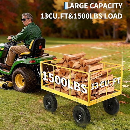 Heavy Duty 1500 Lbs Capacity Mesh Steel Garden Cart Folding Utility Wagon with Removable Sides, Garden Cart on Wheels for Gardening Soil, Tools, and Plant Transport
