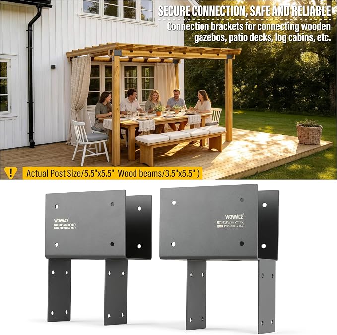 2 Pack 4x6 (Actual 3.5"x5.5") Heavy Duty Stainless Steel Pergola Brackets - End Post to Beam Connector for Gazebos, Patio Decks, Porches - Wood Post Cap Tie Bracket (Dark Gray)