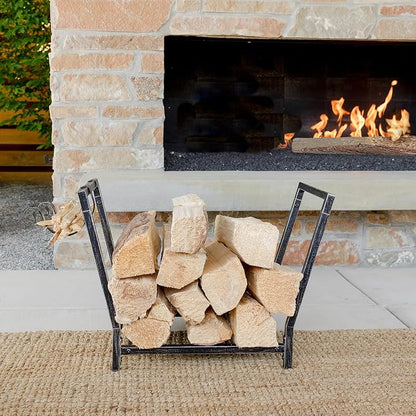 FireProof Pros Indoor and Outdoor Firewood Racks with Kindling Wood Hooks. 25.6in Rustic Silver