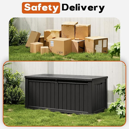 Outdoor Storage Box, Resin Deck Boxes Indoor and outdoor, Waterproof Storage Box Lockable Lid (Black,150 Gallon)