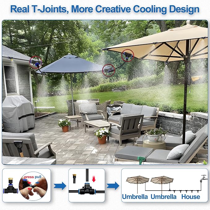 Outside Mister for Patio, Outdoor Misting Kit, 100Ft|30M. Backyard Mist Cooling System for Garden,Greenhouse,Fan,Deck,Umbrella,Canopy,Pool,Porch.Trampoline,Sprinkler, Kids, Park, BBQ Party Accessories