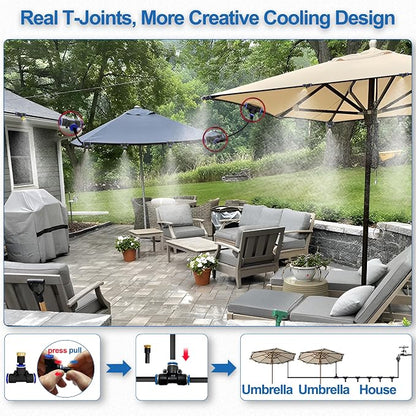 Outside Mister for Patio, Outdoor Misting Kit, 100Ft|30M. Backyard Mist Cooling System for Garden,Greenhouse,Fan,Deck,Umbrella,Canopy,Pool,Porch.Trampoline,Sprinkler, Kids, Park, BBQ Party Accessories