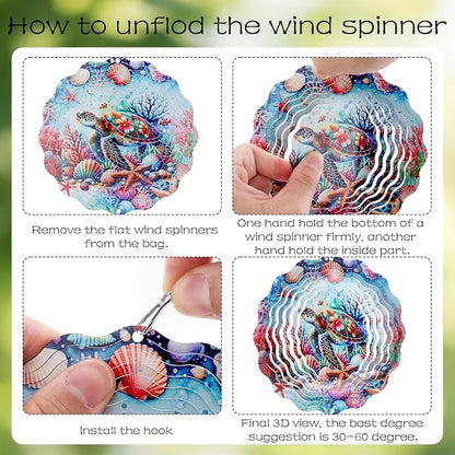 Sea Turtle Gifts Windchime - Metal 3D Wind Spinner with Wind Chime | Outdoor Decor for Garden Yard Patio Lawn Indoor Home Art Hanging Birthday Gift for Women Men Mom Dad Grandma Wife Friends