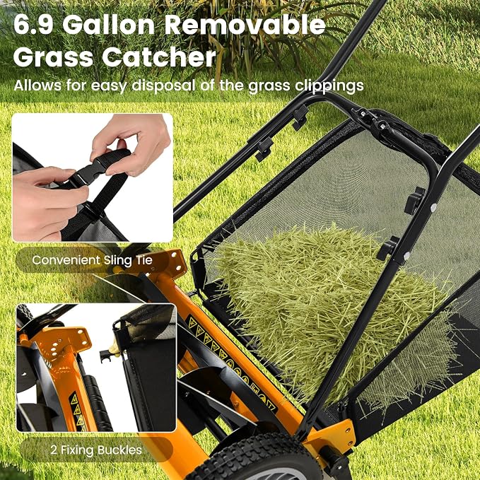 IRONMAX Lawn Mower, 16 Inch Push Reel Lawn Mower with 5 Steel Blades, Adjustable Cutting Heights, Grass Catcher Bag, Walk-Behind Manual Lawnmower for Garden Park Yard, No Motor (Orange, 16 Inch)