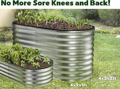 Plant & Plot Galvanized Raised Garden Beds Outdoor // 4×2×2 ft Planter Raised Beds for Gardening, Vegetables, Flowers // Large Metal Garden Box (Silver) // Patented Tool-Free Design