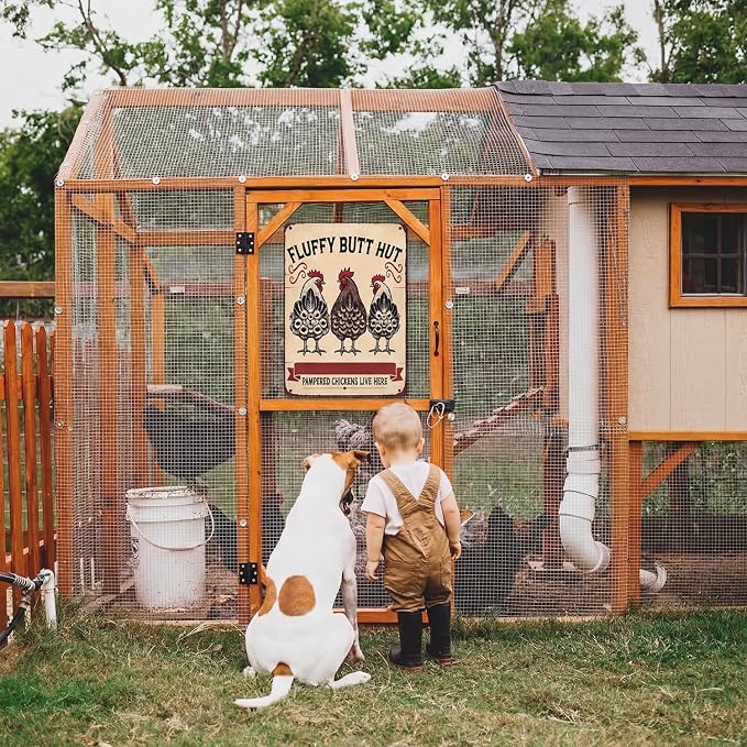 Vintage Chicken Signs Fluffy Butt Hut Pampered Chickens Live Here, whimsical chicken decor Decor for Chicken Coop Farm Kitchen Garden Yard Wall Art 8x12 Inch