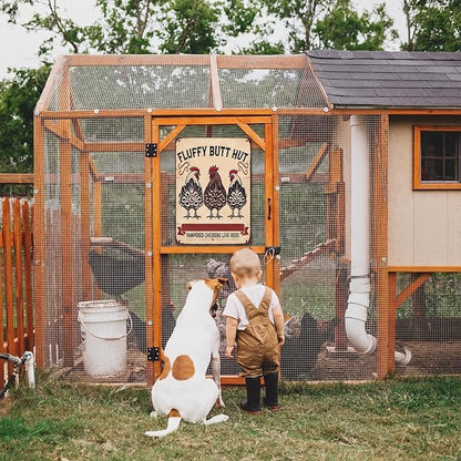 Vintage Chicken Signs Fluffy Butt Hut Pampered Chickens Live Here, whimsical chicken decor Decor for Chicken Coop Farm Kitchen Garden Yard Wall Art 8x12 Inch
