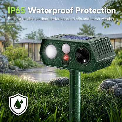 Solar Ultrasonic Animal Repeller with Red&Blue Light for Gardens, Farms and Courtyards, Outdoor Sonic Fortress Pro Deterrent for Deer, Raccoons, Squirrels, Cats, Rabbits, Skunks, Foxes & More(4Pack)