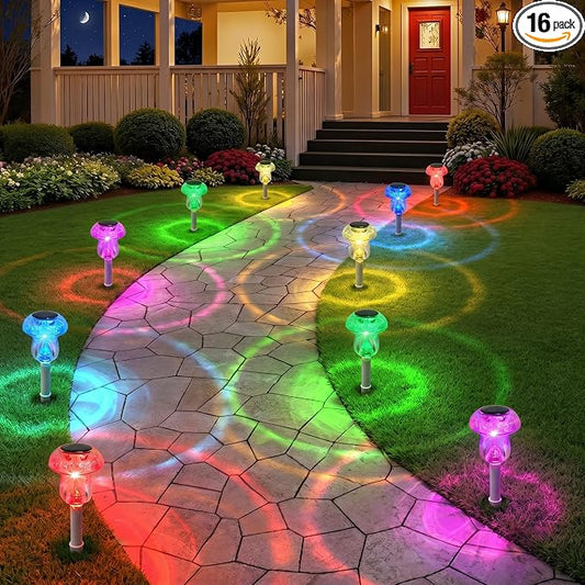 Solar Lights Outdoor, 16 Pack Mushroom Lights Outside Waterproof, Solar Powered LED Lighting for Garden, Yard, Landscape, Path, Pathway, Lawn, Walkway, Driveway, Backyard Decor (Color Changing)