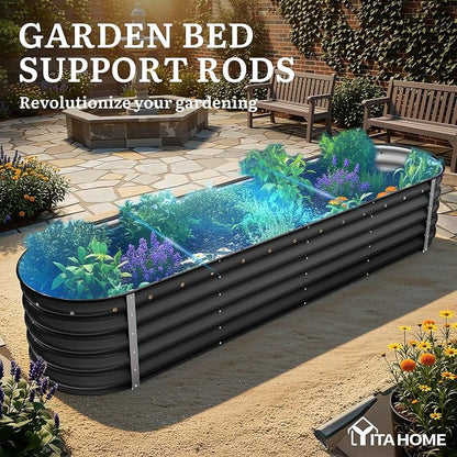 YITAHOME 8x2x1.5ft Galvanized Oval Raised Garden Bed, Metal Planter Box with Safety Rubber, Gloves, Outdoor Flower Bed for Planting Plants Vegetables, Black