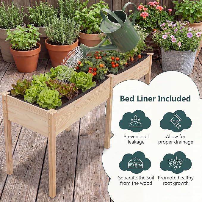 Giantex Raised Garden Bed, Elevated Wood Planter Box with Drain Hole, Gardening Planter Raised Bed for Planting Vegetables Flowers Succulents Herbs,73" Lx23 Wx30 H