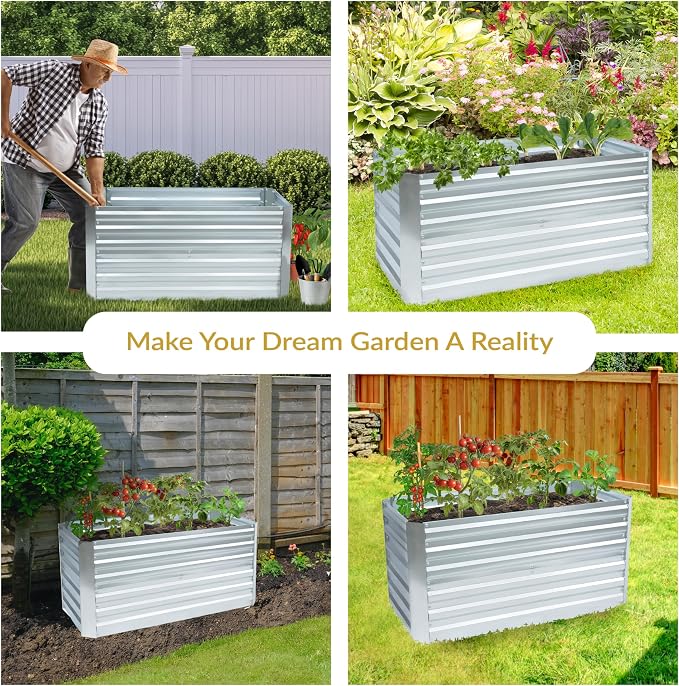 Sunnydaze Galvanized Raised Garden Bed - Outdoor Planter Box for Backyard or Patio - Steel Metal Raised Bed for Gardening Vegetables, Flowers, Herbs - 47 x 23 x 24 in - Silver - Rectangle