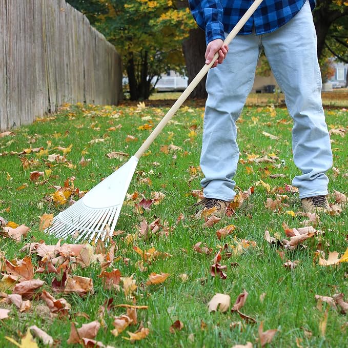 Leaf Rake – 22.5" Resin Head – 48" Hardwood Handle, White
