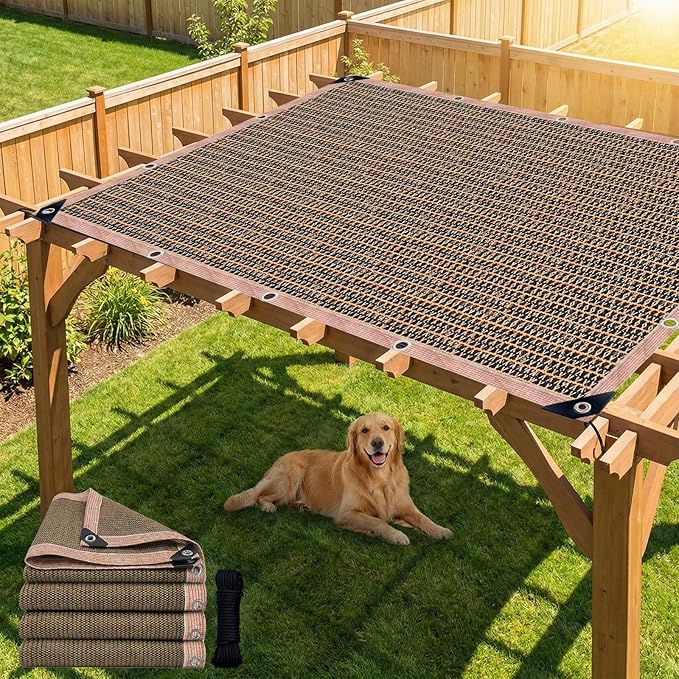90% Sun Shade Cloth with Grommets, 6.5 x 10 FT Pergola Replacement Shade Cover Canopy Privacy Screen for Outdoor Patio Garden, Mocha