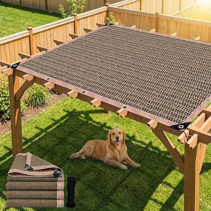 90% Sun Shade Cloth with Grommets, 6.5 x 10 FT Pergola Replacement Shade Cover Canopy Privacy Screen for Outdoor Patio Garden, Mocha