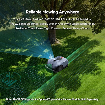 Neomow X2 SE 360° 3D LiDAR Robot Lawn Mower, Wire Free for 0.75 Acre, No RTK Antenna, 4G App Control, GPS Anti-Theft, 13Ah, IPX6, Support Upgrade AI Bionic Triple Vision Module for Auto-Mapping