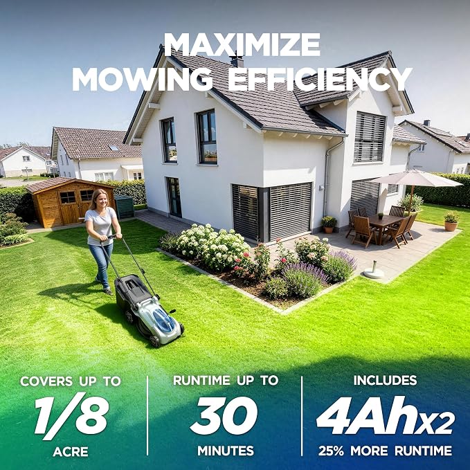 16-Inch Electric Lawn Mower, 40V Brushless Cordless Push Mower with 4.0Ah Battery & Charger, 2-in-1 Mulching/Bagging, 6-Position Height for Small Yards