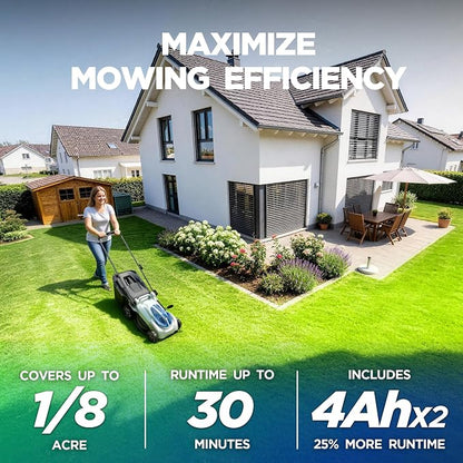 16-Inch Electric Lawn Mower, 40V Brushless Cordless Push Mower with 4.0Ah Battery & Charger, 2-in-1 Mulching/Bagging, 6-Position Height for Small Yards