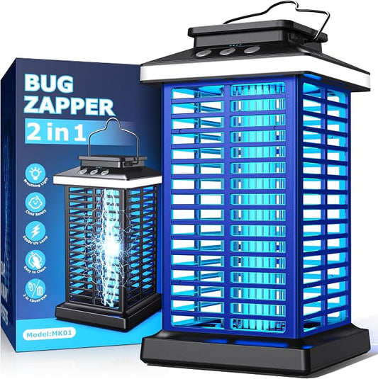 Bug Zapper Outdoor, Mosquito Zapper 2 in 1 Portable & Rechargeable Bug Zapper Outdoor with 5000mAh Battery & LED Night Light, 4000V Electric Fly Zapper for Outside,Patio,Backyard,Garden Blue