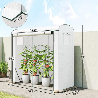 Outsunny Mini Greenhouse, Portable Greenhouse with Roll-Up Door and 2 Mesh Windows, Small Green House with PE Cover for Garden Patio Lawn, 78.7" x 29.5" x 74", White