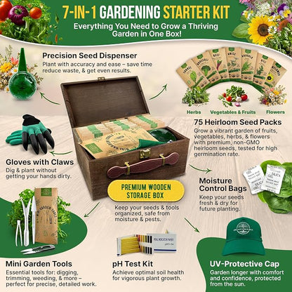 75 Medicinal & Tea Herb Seeds Variety Pack, Garden Seed Starter Kit - Over 47,380 Non-GMO Heirloom Seeds for Planting Herbs and Vegetables, Seed Box with Gardening Supplies, Gardening Gifts