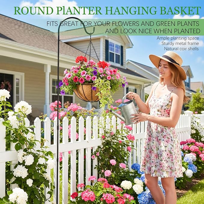 Hanging Planters for Outdoor Plants 4 Pack 12 inch Metal Hanging Flower Basket with Coco Coir Liner Wire Plant Holder Watering Flower Baskets Pot Hanger Garden Decoration for Indoor Outdoor(XGL)