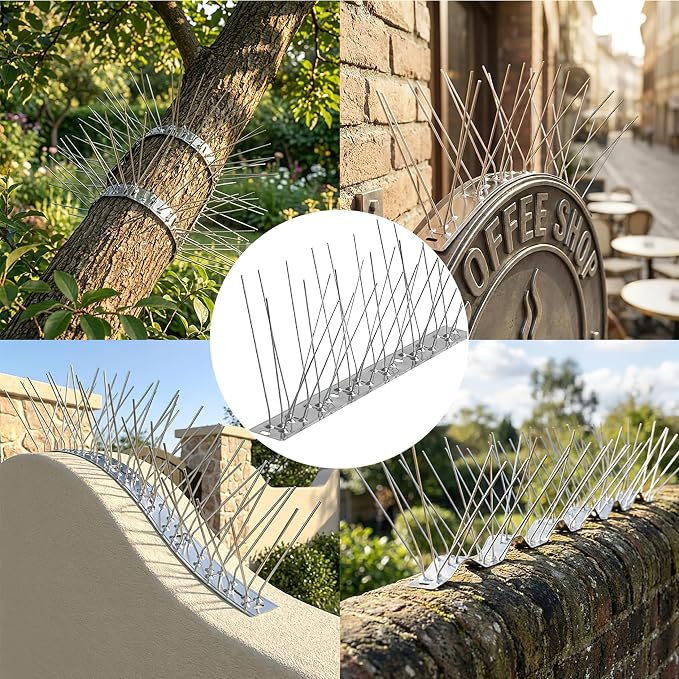 Bird Spikes 9.84FT Install,304 Stainless Steel Bird Deterrents Spikes for Outside to Keep Birds Away Bird Scare Devices Outdoor,12Pcs