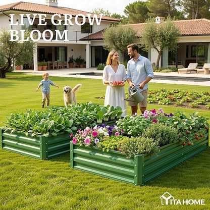 YITAHOME 2pcs 6x3x1ft Galvanized Raised Garden Bed, Metal Planter Box with Safety Rubber, Gloves, Outdoor Flower Bed for Planting Plants Vegetables, Green