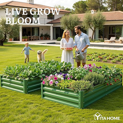 YITAHOME 4pcs 6x3x1ft Galvanized Raised Garden Bed, Metal Planter Box with Safety Rubber, Gloves, Outdoor Flower Bed for Planting Plants Vegetables, Green