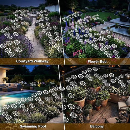 Solar Garden Lights Outdoor, 2 Pack New Upgraded Solar Swaying Starburst Light, Waterproof Fireworks Solar Lights, Yard Patio Pathway Decoration, White