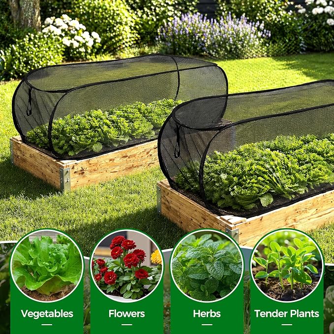 BobbleT Garden Covers for Raised Beds, Pop Up Mesh Plant Cover with 30% Sunblock Shade Cloth, Outdoor Raised Garden Bed Netting for Seedlings & Vegetables, 8 Metal Stakes,45" x 22" x 16"