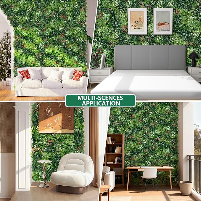 12PCS Grass Wall Panels, 20"x20" Artificial Ivy Greenery Wall Backdrop, UV-Anti Faux Boxwood Grass Panels Green Wall Decor for Garden Patio Balcony