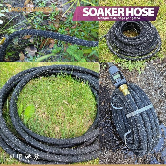 LICNCHOC GARDEN Soaker Hose 150ft,1/2 INCH Flexible Durable Garden Hose for Efficient Watering, Leak-Proof Design 100% Recycled Rubber,Ideal for Lawns,Gardens & Flower Beds