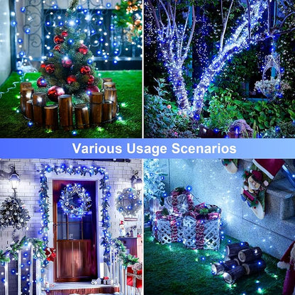 JMEXSUSS 2 Pack Solar Christmas Lights, Total 400 LED 151FT, White and Blue | Christmas Lights Outdoor Waterproof, 8 Modes Solar String Lights for Outside Patio Yard Garden Tree Christmas Decorations