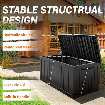 Outdoor Storage Box, 280 Gallon Resin Deck Boxes Outdoor Waterproof For Patio Furniture, Garden Tools, Pool Supplies, Lockable And UV Resistant (Striped Black)