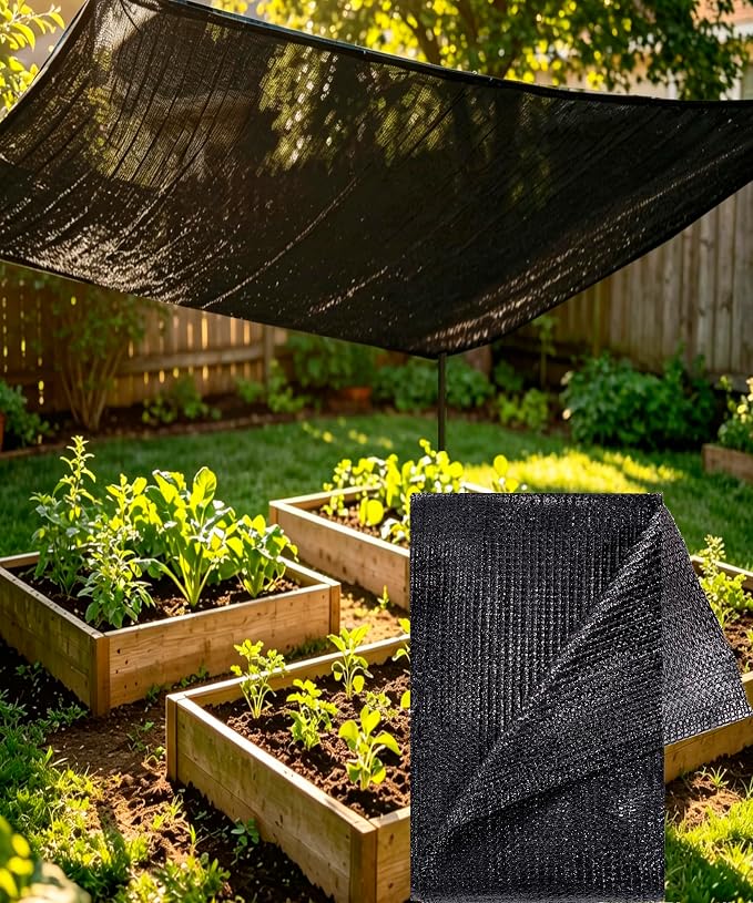 Black Shade Cloth, 70%-80% Sunblock UV Protection, 10 X 6.5 FT Sun Mesh Net | for Garden Plant Cover,Porch Screen,Pergola,Greenhouse,Chicken Coop,Car Barn Kennel,Backyard,Patio Sunshade Cover,Outdoor