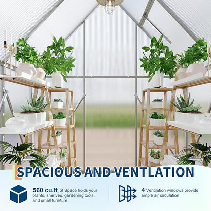 GarveeLife 6X4FT Polycarbonate Greenhouse with Aluminum Frame, Polycarbonate Greenhouse for Outdoors, Greenhouses with Ventilation, Aluminum Large Walk-in Greenhouses for Outside