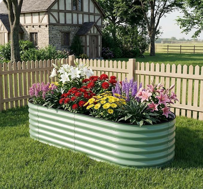 Garvee 6x3x2ft Galvanized Raised Garden Bed, Oval Metal Planter Box with Anti-Cut Safety Edges, 269 Gallons Rust-Resistant Deep Root Planter for Outdoor Vegetables, Flowers, Herbs, Green