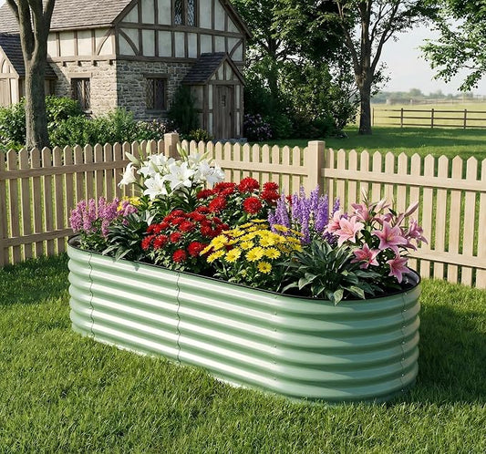 Garvee 6x3x2ft Galvanized Raised Garden Bed, Oval Metal Planter Box with Anti-Cut Safety Edges, 269 Gallons Rust-Resistant Deep Root Planter for Outdoor Vegetables, Flowers, Herbs, Green