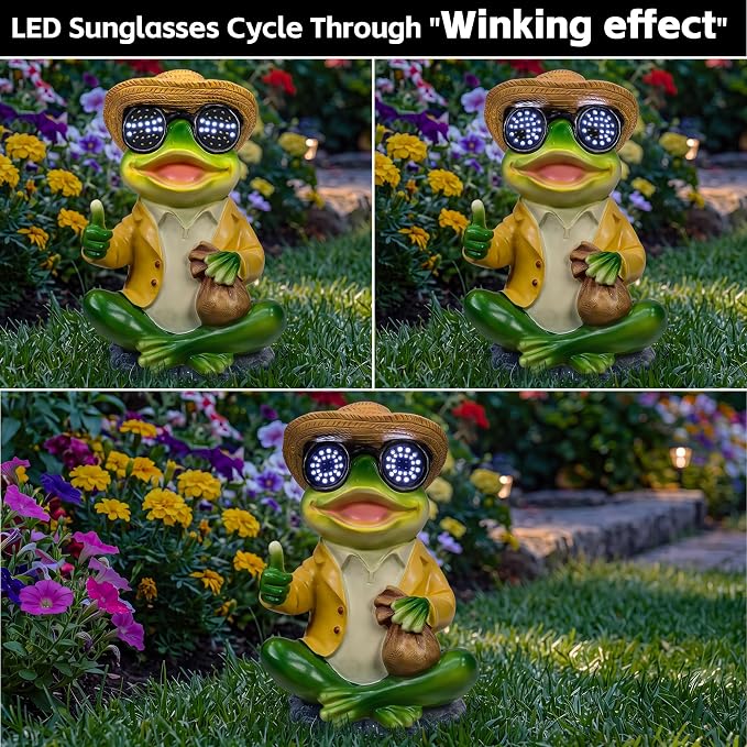Solar Frog Garden Statue Decor - Waterproof Frog Figurine with Solar LED Blink Eyes,Funny Outdoor Garden Statues for Yard Patio Lawn Ornament,Unique Housewarming, Birthday, Thanksgiving, Mom Gifts