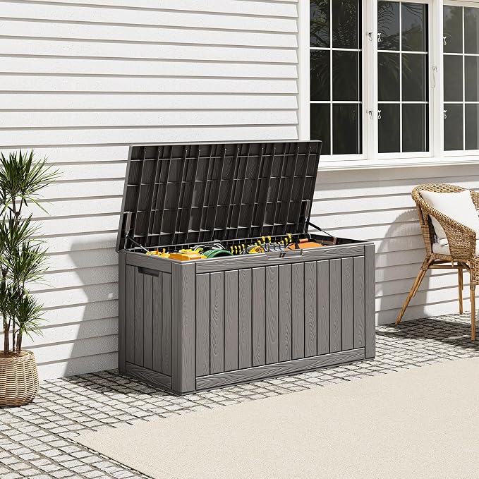 Outdoor Storage Deck Boxes Waterproof, Waterproof and UV Resistant Outdoor Storage Box Lockable Lid for Delivery Box, Indoor, Garden Tools, Pool Supplies, Patio (Grey, 120 Gallon)