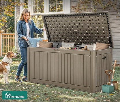 YITAHOME 320 Gallon Double-Wall Deck Box with Divider & Side Handles | Outdoor Large Storage for Patio Furniture Cushions, Garden Pool Accessories, Water Resistant & Lockable